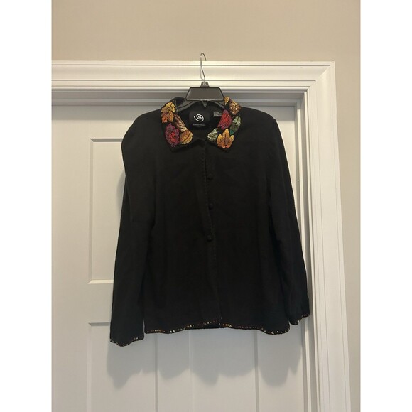 Michael Simon Sweaters - Vintage Michael Simon Fall Leaves Themed Sweater Cotton Blend Beaded Whimsy XL